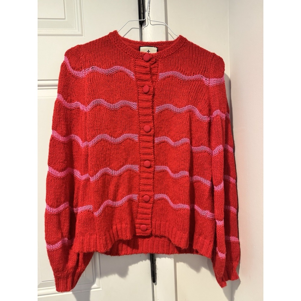 Tuckernuck Women's Meadowbrook Stripe Dulcie Cardigan M Red Pink Button Down